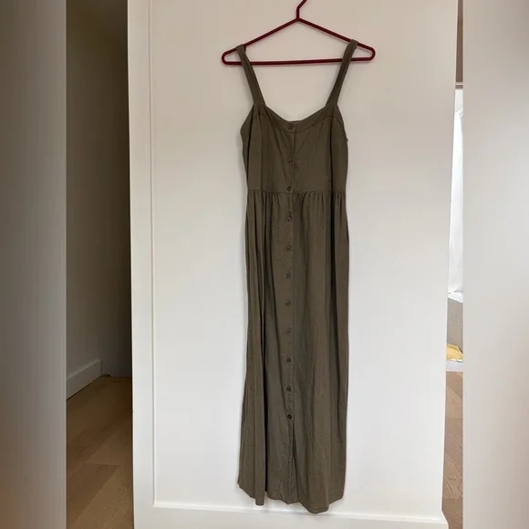 ASOS olive brown Button-Front Maxi Dress linen blend - Picture 1 of 5